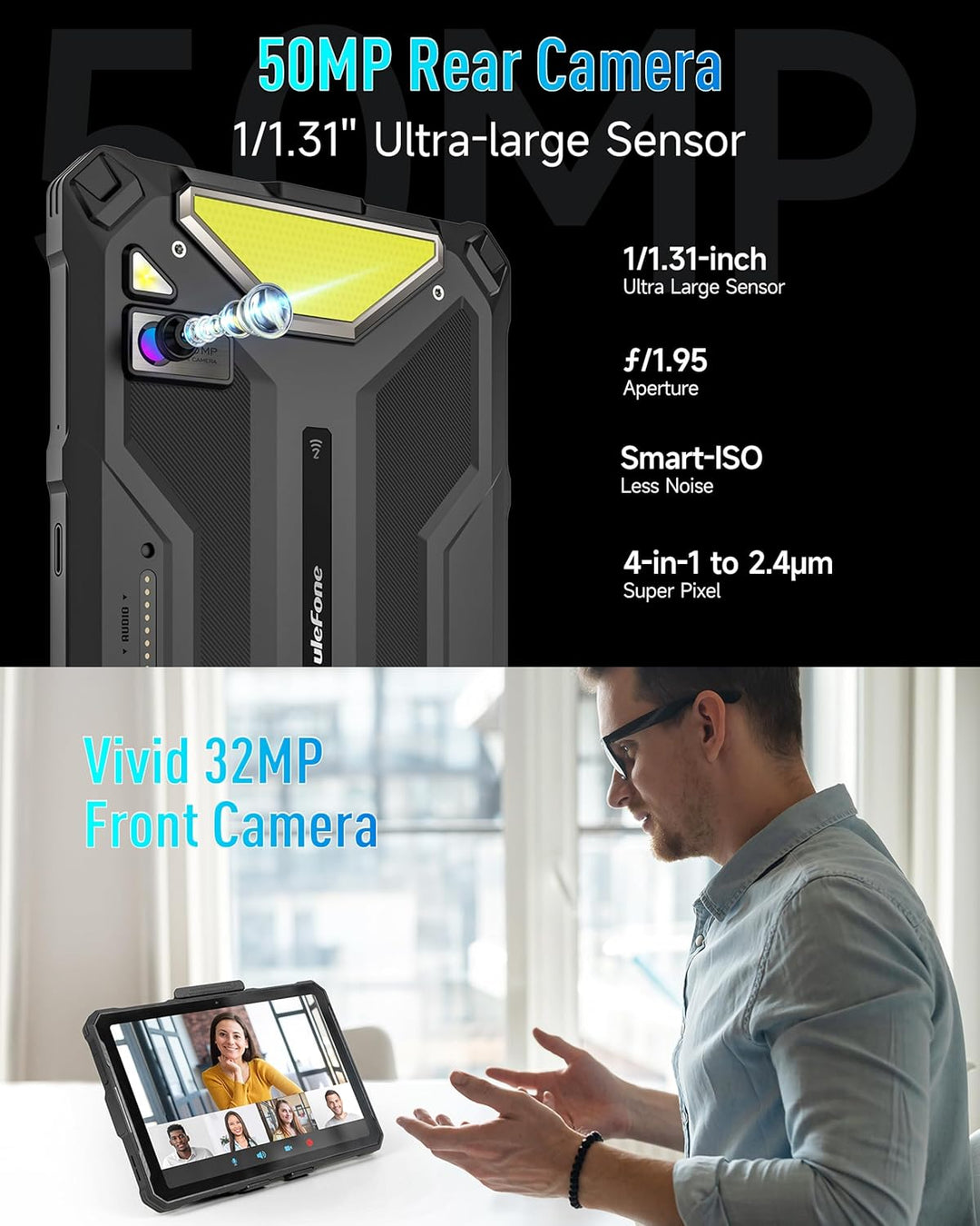 Ulefone Armor Pad 4 Ultra 5G Outdoor Tablet 10080mAh, Android 14 Wasserdicht IP68K, 16GB+256GB/SD-2T