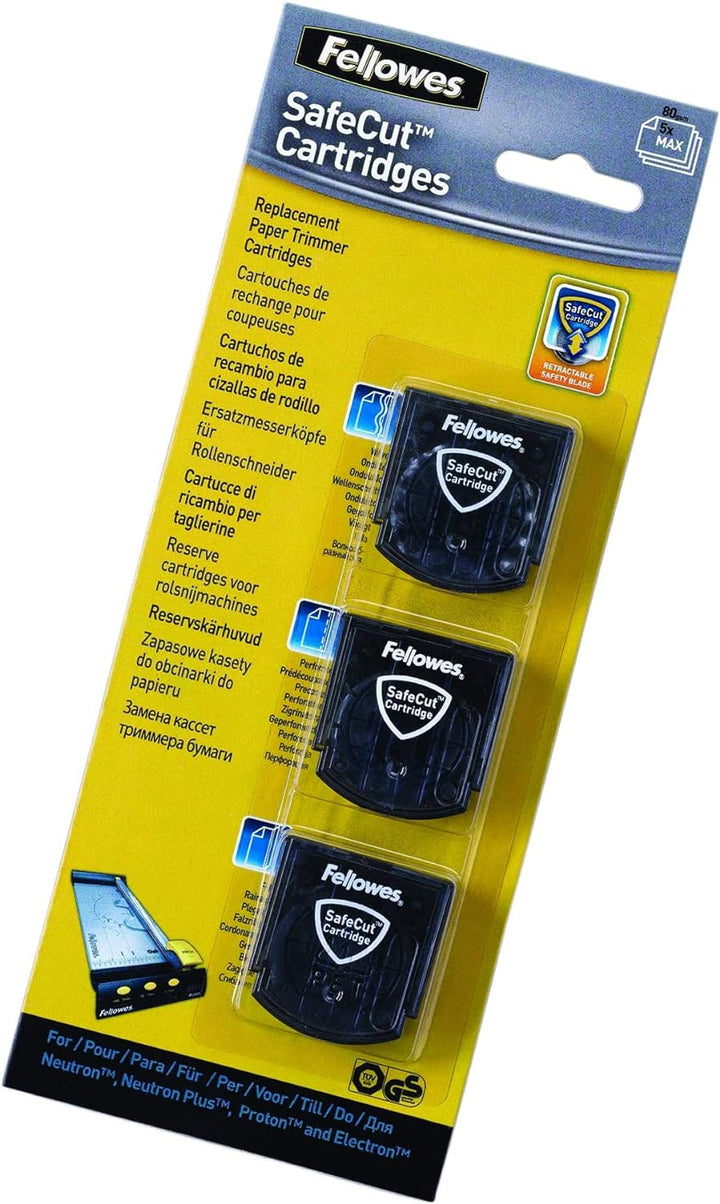Fellowes SafeCut Schneidekassetten schwarz/transparent 3 Stück Ersatzklingen geeignet, 3 Stück Ersat