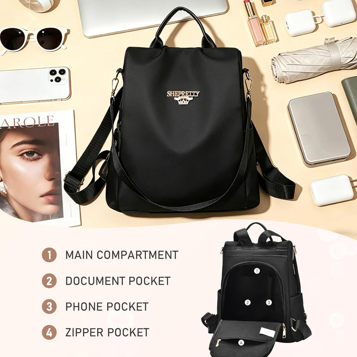shepretty Wasserdichter Diebstahl-Rucksack für Damen 3-8864schwarz, 3-8864schwarz