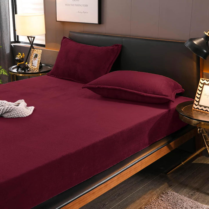 Boqingzhu Flauschige Plüsch Spannbettlaken 160x200cm Rot Weinrot Fleece Flanell Cashmere Touch Spann