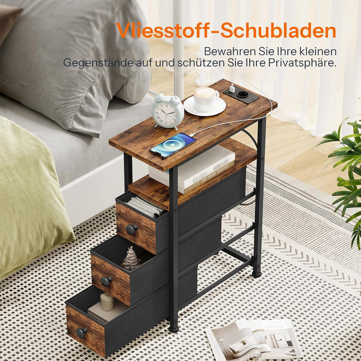 HOOBRO Nachttisch mit Ladestation, 1 Standardsteckdose, 2 USB-Anschlüsse, schmaler Beistelltisch, 3