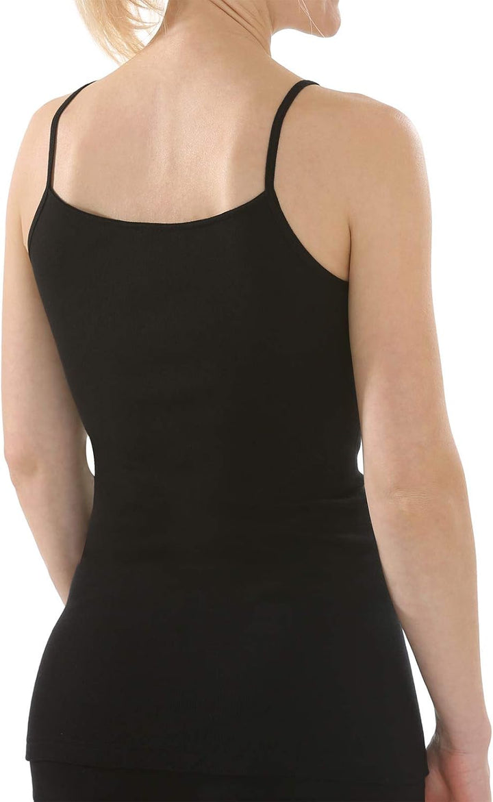 comazo Earth 4er Sparpack Damen Unterhemd Spaghettiträger, Gr. 36-46 36 Schwarz, 36 Schwarz