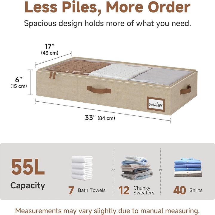 StorageWorks Unterbett Aufbewahrung, grosse Unterbett Aufbewahrungsbox mit Deckel Stoff, faltbare Un