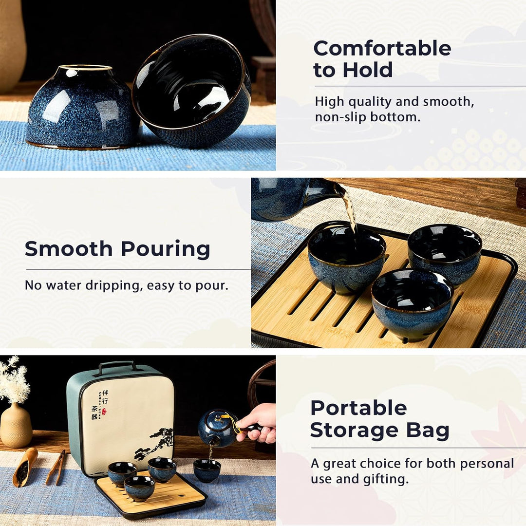 DUJUST Chinesische Gongfu-Teeset, glasierte Porzellan-Set mit 1 Teekanne, 4 Tassen & 1 Teetablett, t