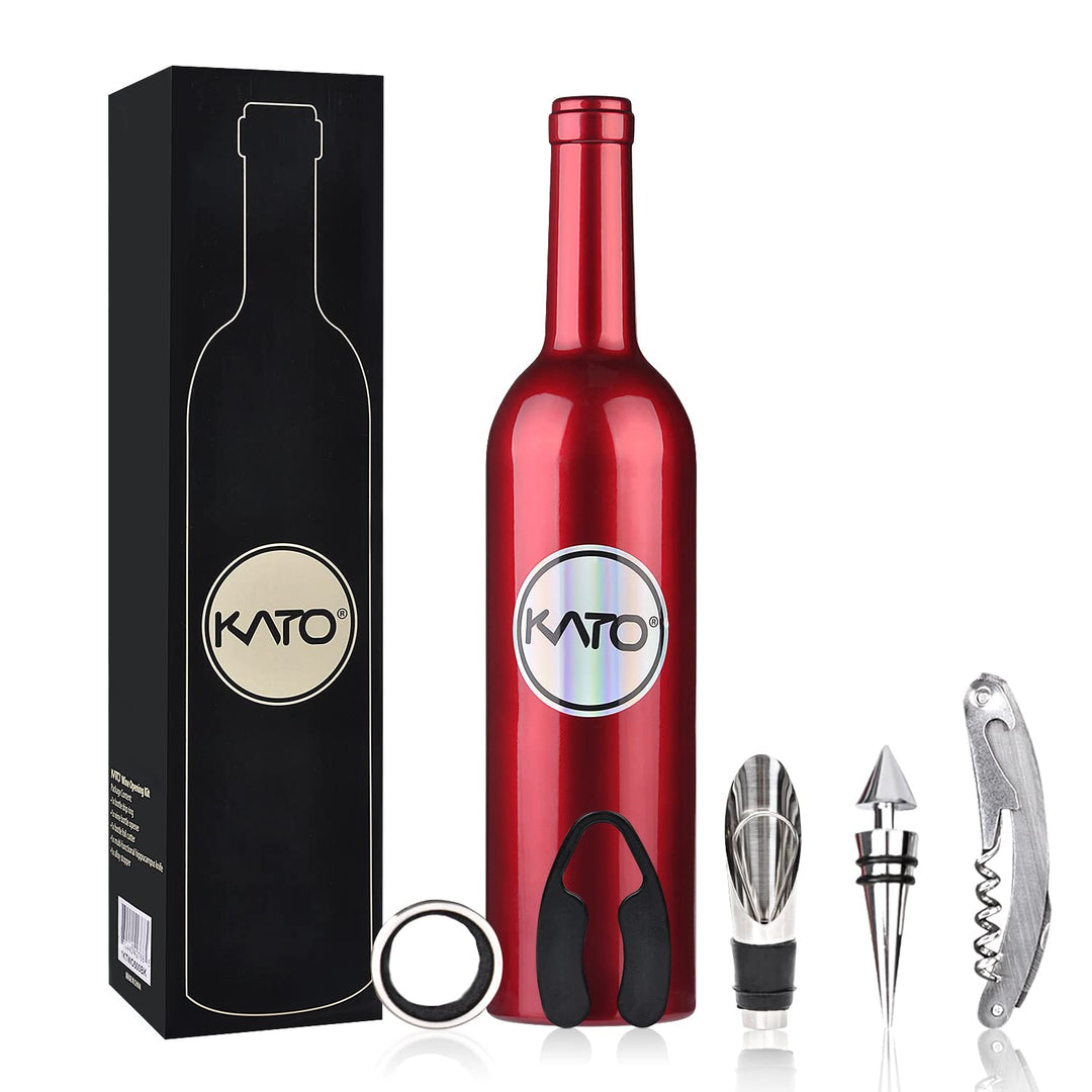 Kato Wein Accessories Geschenkset -Weinflaschen-Korkenzieheröffner-Kit, Tropfring, Folienschneider,