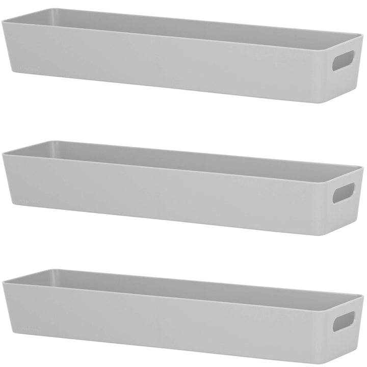 3x Ordnungsboxen - 6 cm hoch - GRAU - 40x10x6cm - 2 Liter - Ordnungskorb - Schubladenorganizer Schub