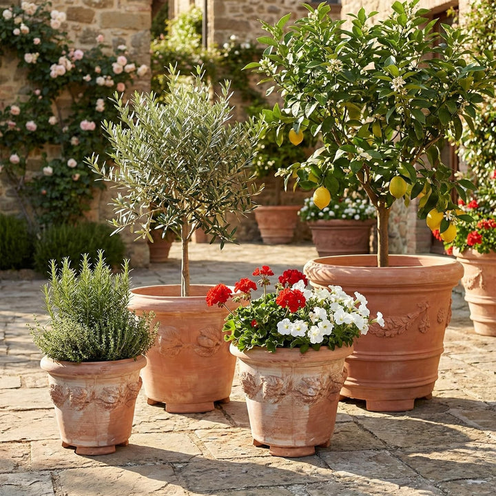 Teramico Blumentopf Pflanzgefäss Übertopf Italienisches Terrakotta inklusive Füsse Conca Limoni -abs