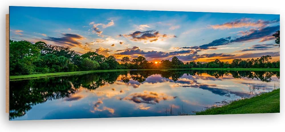 Wandbild Natur Modern Deko Kunst Bilder See Blau 100x40 cm Deko Paneel 100x40 cm Blau_D, Deko Paneel