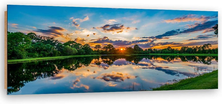 Wandbild Natur Modern Deko Kunst Bilder See Blau 100x40 cm Deko Paneel 100x40 cm Blau_D, Deko Paneel