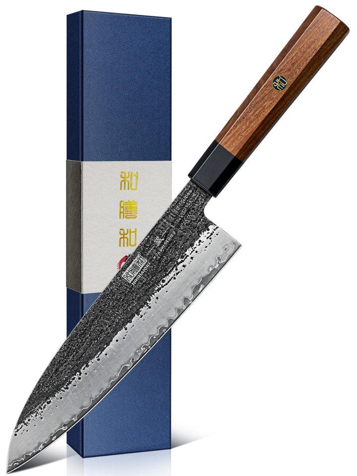 HOSHANHO 20cm Kochmesser, 9-Lagiges Küchenmesser Aus 10CR15MOV-Kohlenstoffstahl, Japanisches Gyuto K