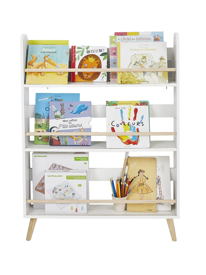 Vertbaudet Schmales Wand-Bücherregal KONFETTI mit Füssen, Kinderzimmer weiss/Natur ONE Size, Weiss/N