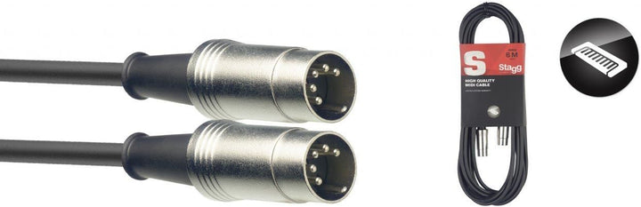 Roland Black-Serie MIDI-Kabel, Länge: 6m – RMIDI-B20 & Stagg SMD10 Metall-MIDI-Kabel der S-Serie SMD