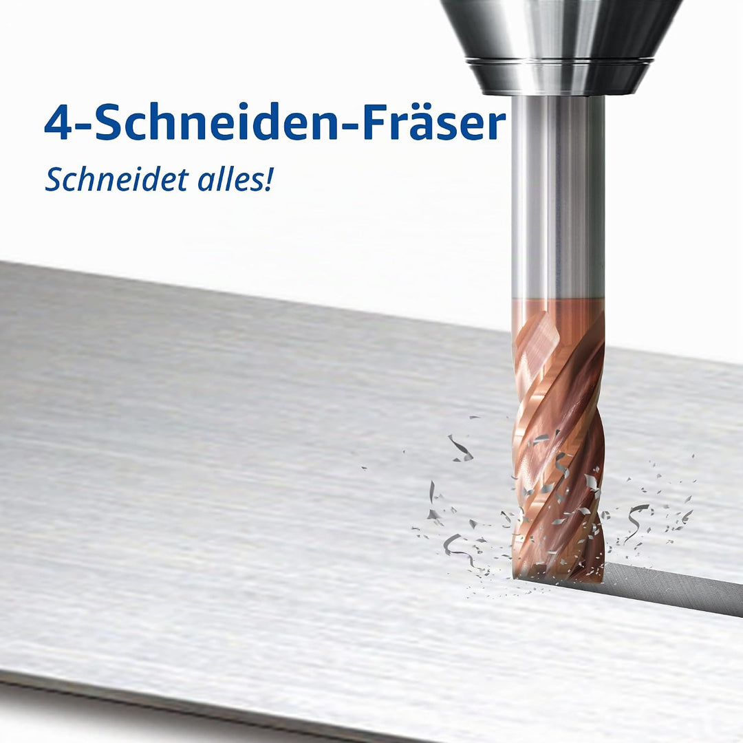 TJR Hartmetall 4-Schneider Uni Mill Set (6/8/10/12mm) – Mikrokorn-Hartmetall-Fräser mit TiAlN-Beschi