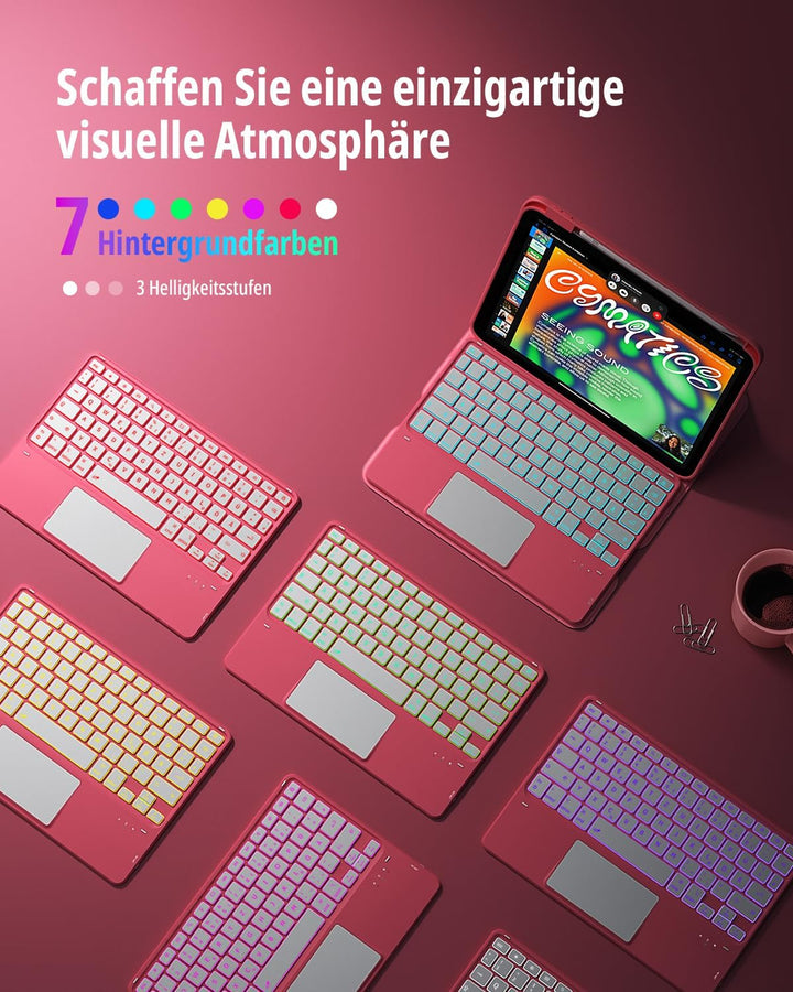 CACOE Drehbare Hülle mit Tastatur für iPad (A16) 11/10 Generation (11/10.9 Zoll) 2025/2022 mit Touch