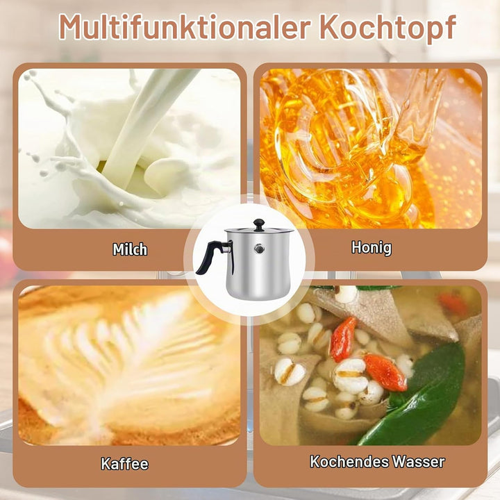 Milchtopf Induktion mit Deckel, Doppelwandiger Simmertopf aus Edelstahl, Wasserbad Topf mit Pfeiffun