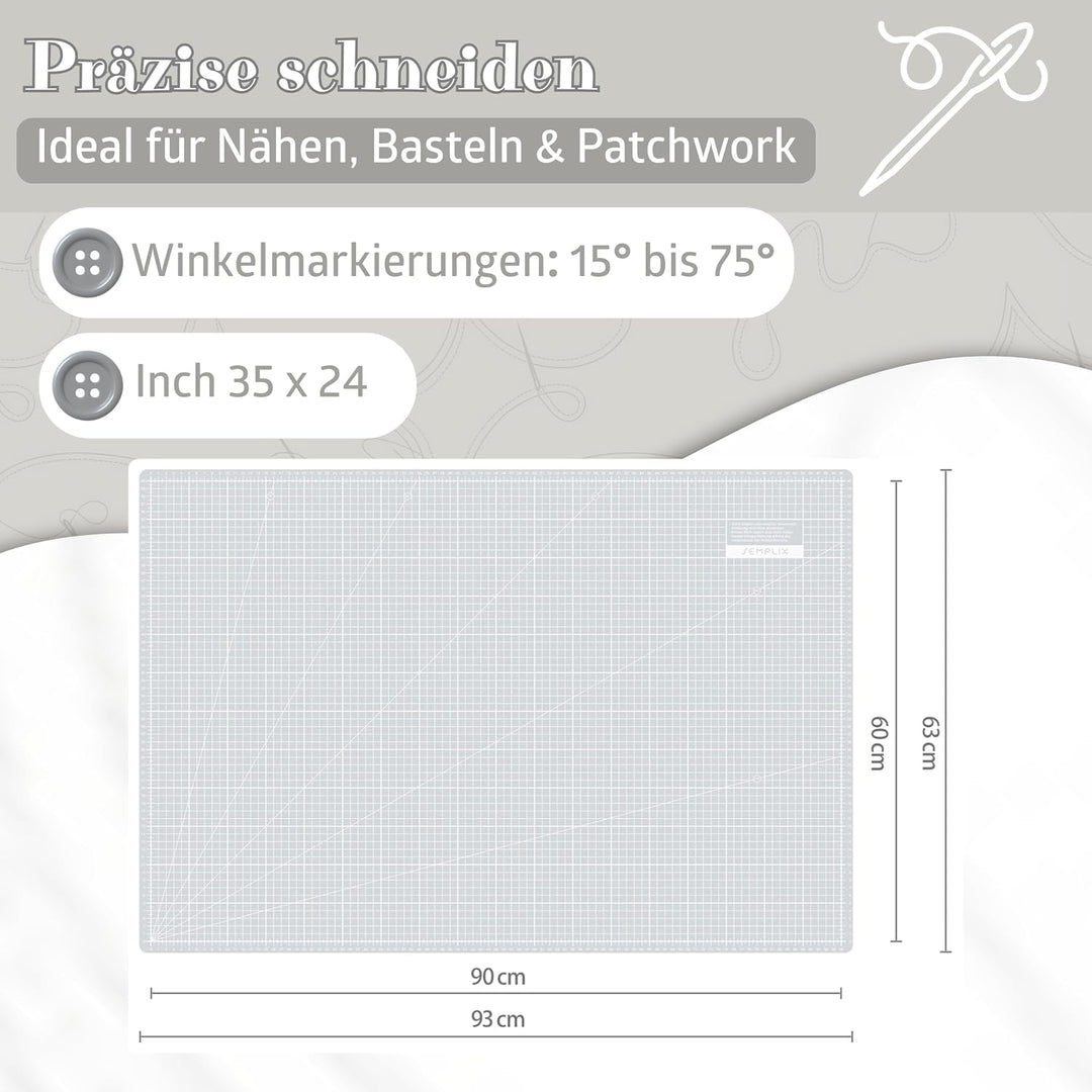 Semplix Schneidematte A1 90x60 cm, selbstheilend, Patchwork &amp; Hobby (hellgrau-grau), Hellgrau-grau
