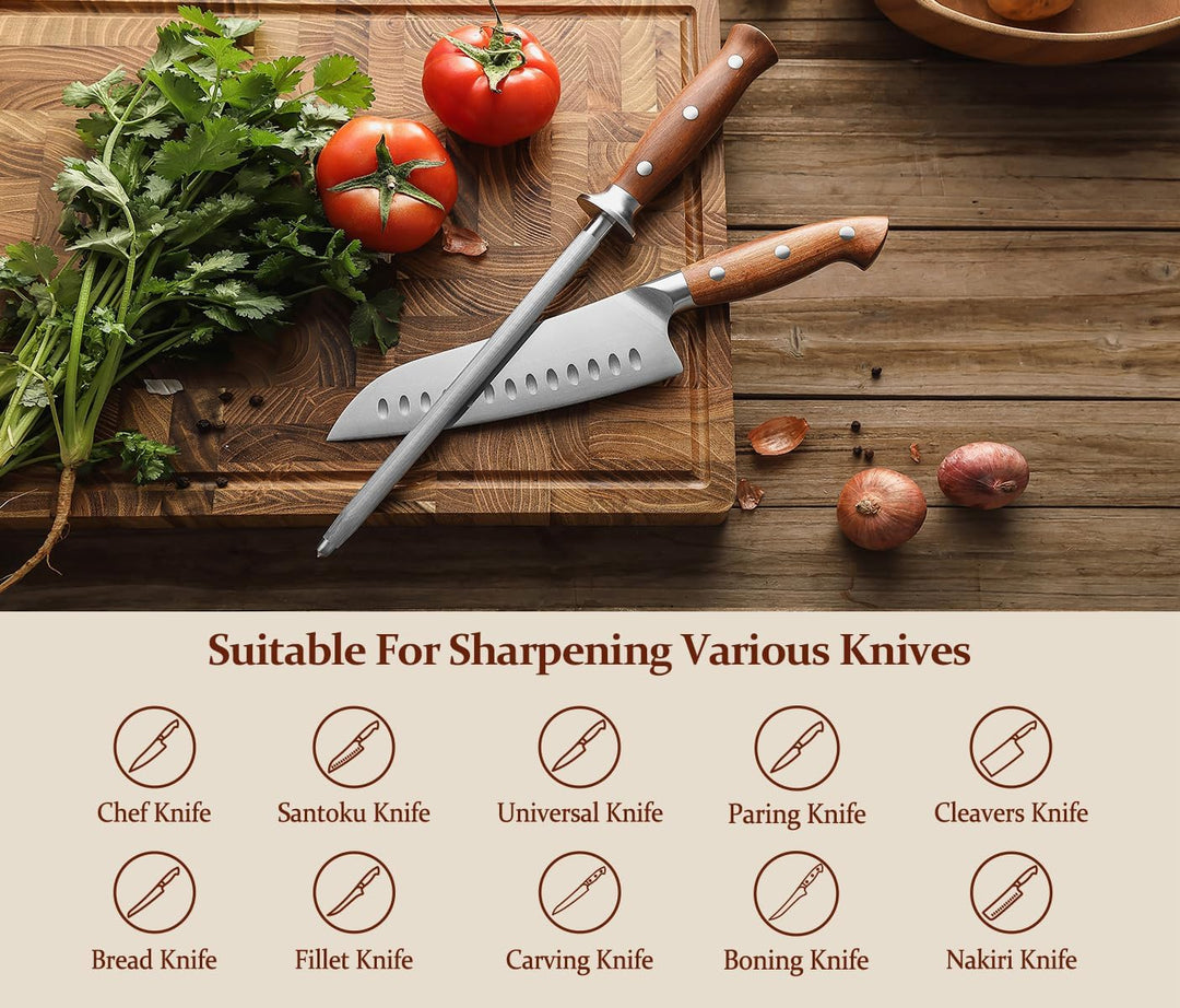 HEZHEN Wetzstab aus Hartstahl，Hochwertiger Messerschärfen, Wetzstab für Küchenmesser, Honingstab mit