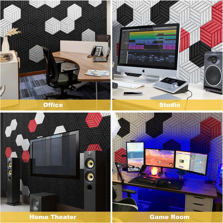 Hexagon Akustikplatten selbstklebend 12 Stück I Schallabsorber Schallschutz mit hoher Dichte für Wan
