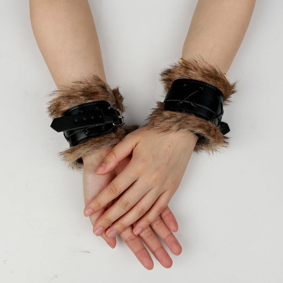 keland 1 Paar Wikinger Pelz Leder Armschienen Armschutz Mittelalter Armbänder für Damen Herren (X-Sc