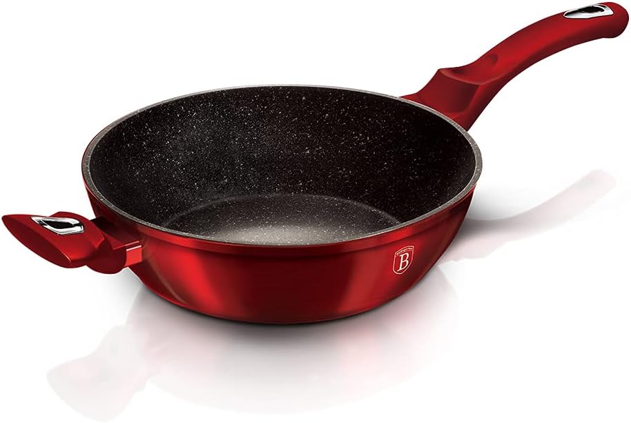 BERLINGER HAUS - Flacher Topf mit 28 cm Deckel, Metallic Line Burgundy Edition