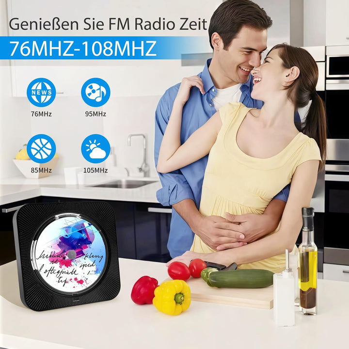 Tragbarer CD-Player, Desktop CD Players Bluetooth 5.1 mit Fernbedienung Unterstützung Timer, HiFi-La