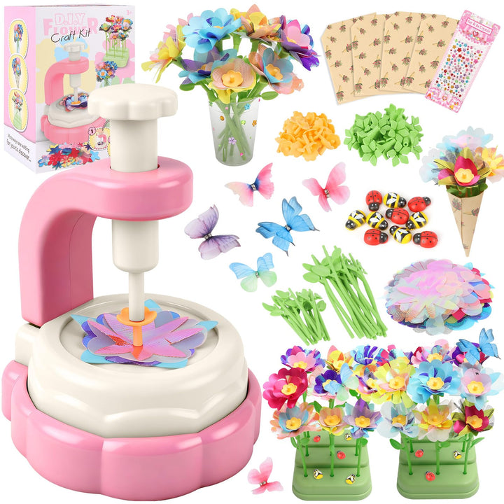 Herenear DIY Blumen Bastelset Kinder, Kreativ Blumen Basteln Spielzeug mit Blumenmaschine, Basteln M