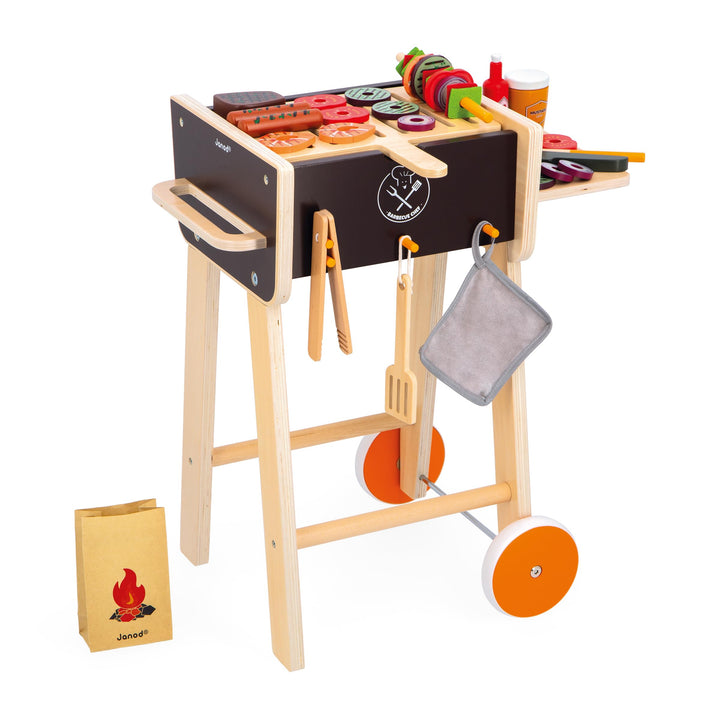Janod - Grill aus Holz - Rollenspielzeug Küche und Puppengeschirr für Kinder - Inklusive 57 Zubehört