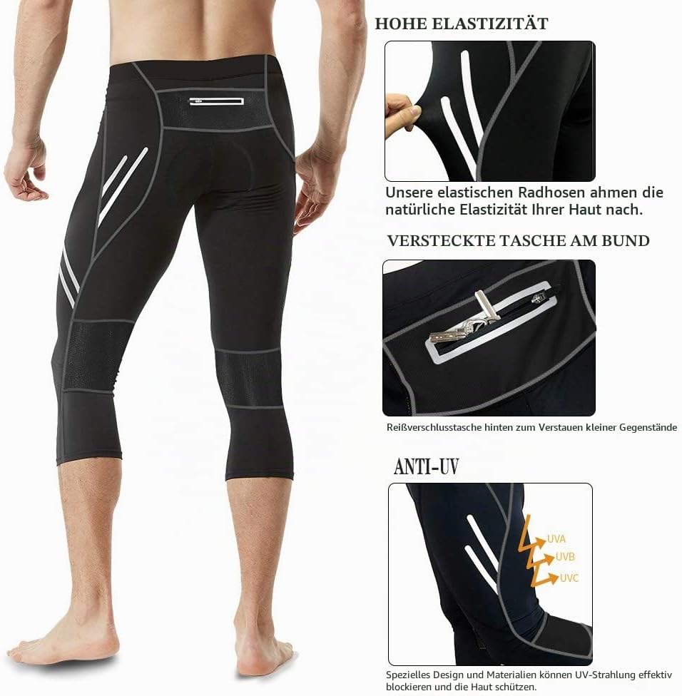 MEETWEE Herren 3/4 Radhose Fahrradhose, Kompression Radlerhose Leggings Radsport Hose für Männer Ela