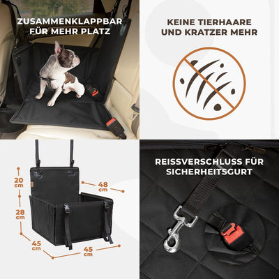 Extra Stabiler Hunde Autositz - Verstärkter Autositz für kleine und mittlere Hunde mit 4 Befestigung