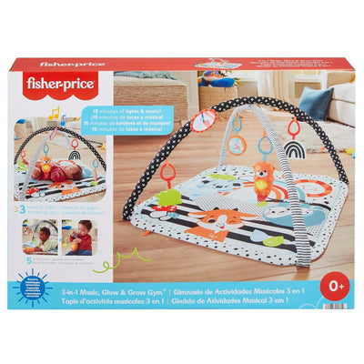 Fisher-Price Tierfreunde Kontrast-Spieldecke | Spielbogen Baby Spielzeug mit Musik und Licht | Krabb