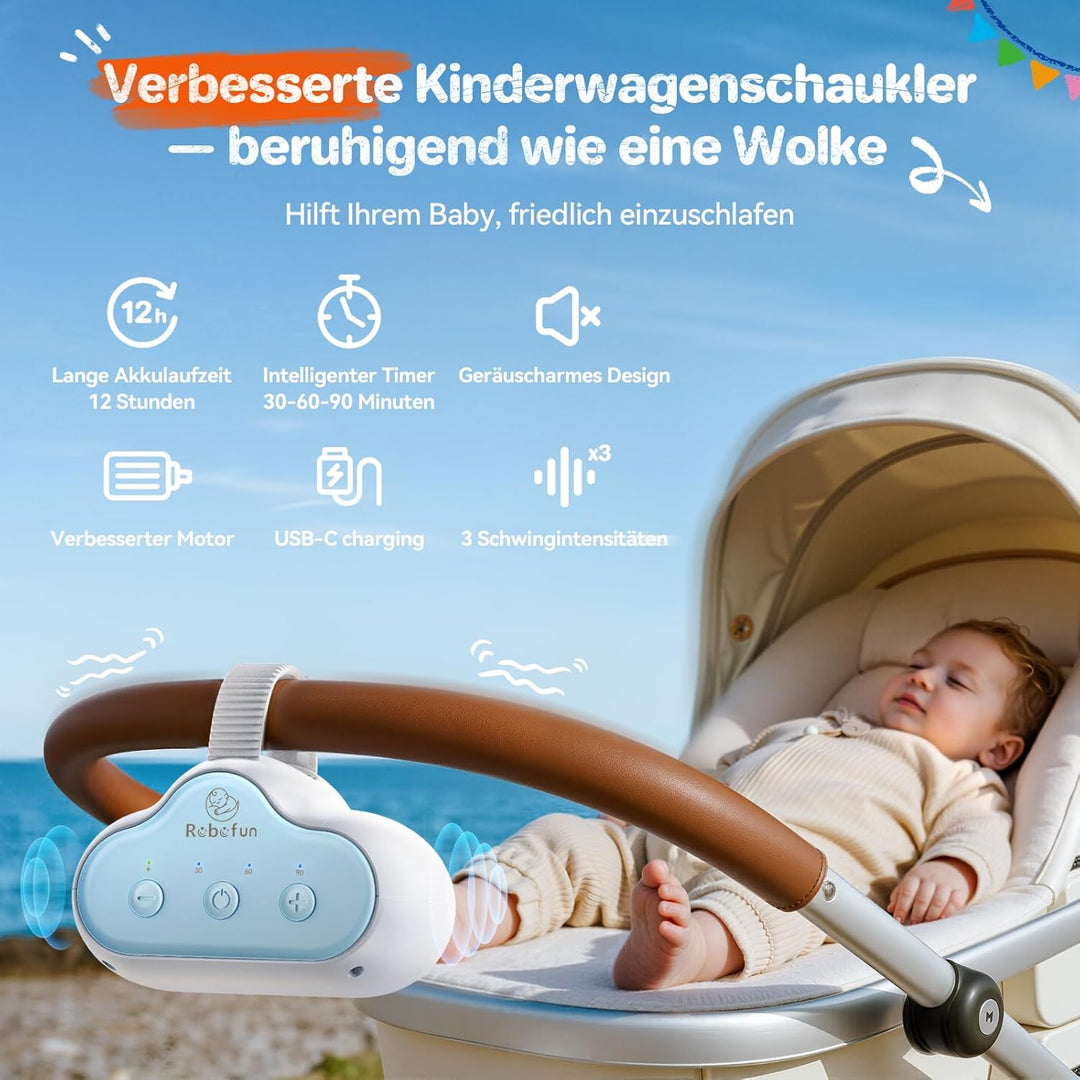 Robofun Kinderwagenschaukler, Einschlafhilfe Baby Wiederaufladbar (USB-C), Schlafhilfe Für Baby Mit