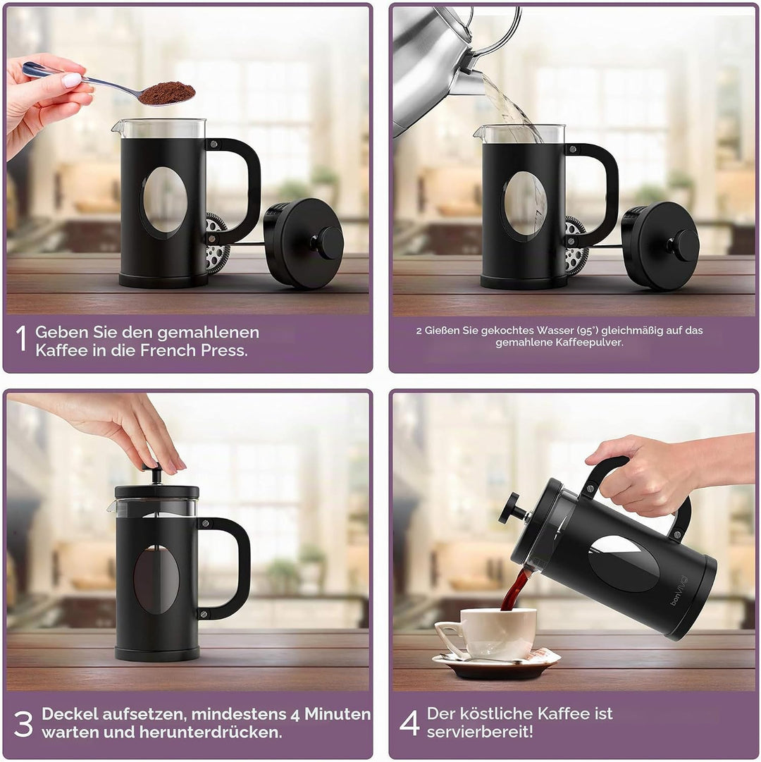 bonVIVO French Press Kaffeebereiter - Coffee Maker in Kupfer-Optik - Kaffekanne aus Glas m. Edelstah