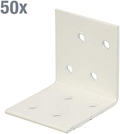 Alberts 846466 Winkelverbinder | verzinkt, weiss kunststoffbeschichtet | 40 x 40 x 40 mm | 50er Set