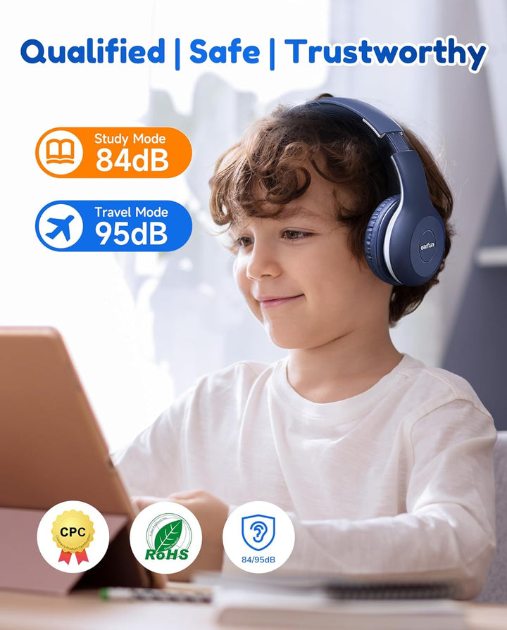 EarFun Bluetooth Kopfhörer Kinder, 85/94dB Lautstärkeregelung, HiFi Sound, HD-Mikrofon, 40 Std Akku,