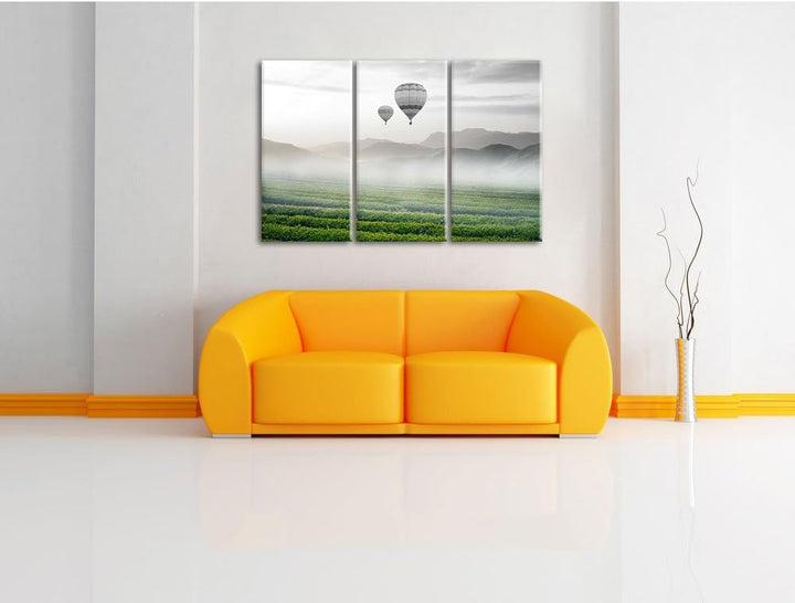 Pixxprint Heissluftballon Landschaft als Leinwandbild/Grösse: 3 Teilig (120x80) cm/Wandbild/Kunstdru