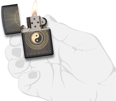 Zippo-Feuerzeug mit Yin-Yang-Motiv, schwarz, matt