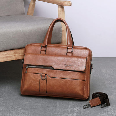FANDARE Herren Laptop Handtasche Business Aktentasche PU Leder Arbeitstasche Umhängetasche Henkeltas