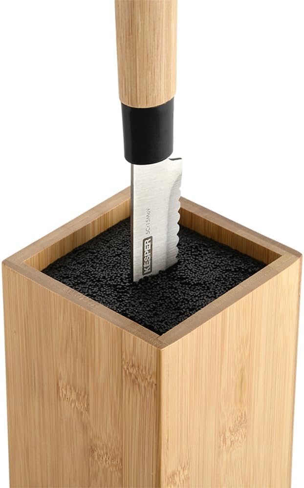 KESPER | Messerblock, Material: Bambus, Kunststoff, Masse: 10 x 10 cm, H: 23 cm, Farbe: Braun, Grün