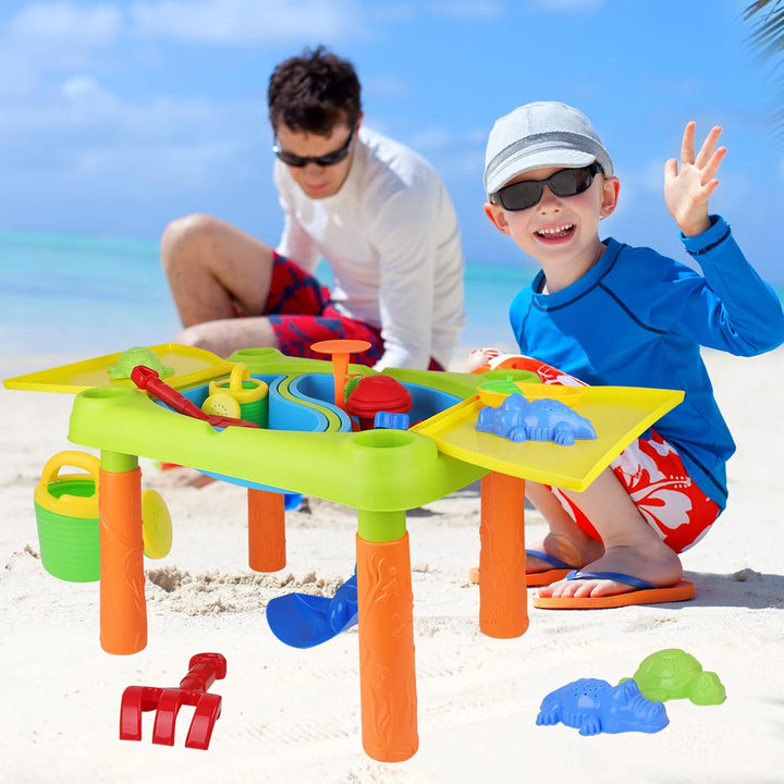 deAO Sand und Wasser Outdoor Aktivitäten Spieltisch für Kinder mit Doppelfach, Deckel und über 10 Zu