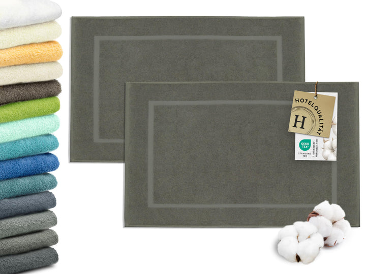 ZOLLNER 2er Set Badematten in 50x80 cm - besonders saugstarke und weiche Badvorleger in Taupe - mit