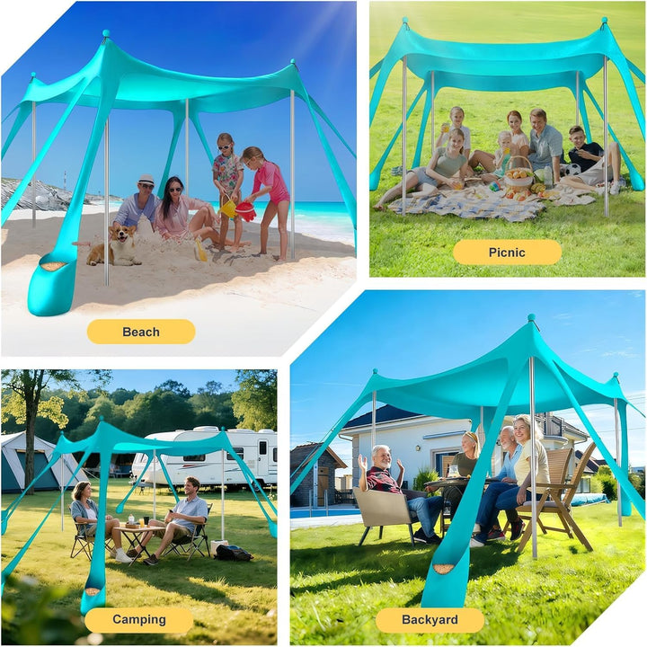 Strandzelt UPF 50+ 3 x 3m Pop-Up Strandvordach für Campingausflüge &amp; Angeln | Wasserabweisende Besch