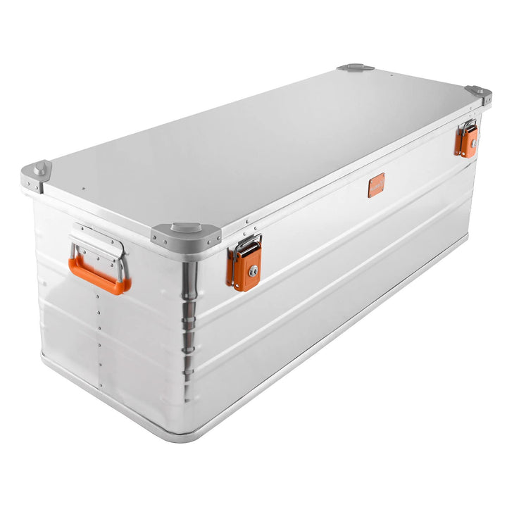 Alubox Alukiste abschliessbar E159 - Premium Aluminium Lagerbox 159 Liter - Deckel mit Aluminium Dru