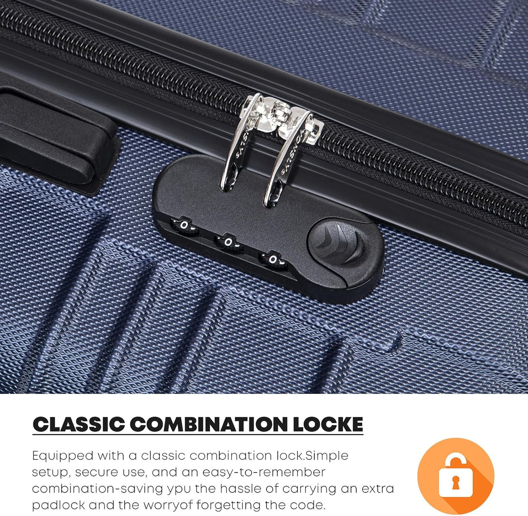 Koffer Suitcase L Dunkelblau, Trolley Reisekoffer, Rollkoffer Handgepäck mit 4 Rollen 360°, Hartscha