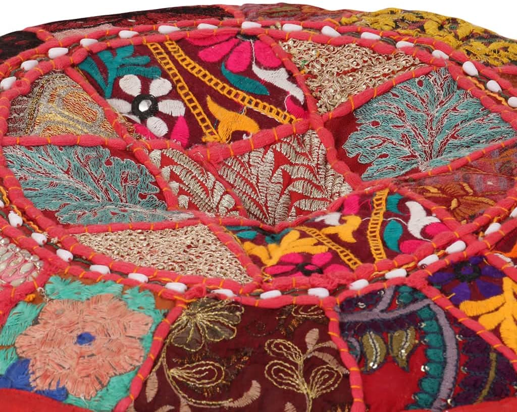 TEWTX7 Patchwork-Fusshocker mit Exquisiten Stickereien Besetzt, Handgefertigt Patchwork Rund Puffhoc