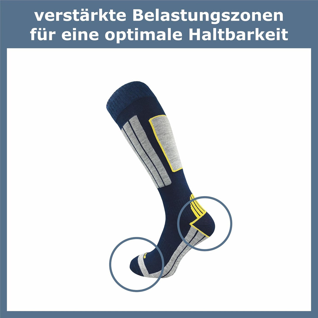 GAWILO Herren Skisocken mit Polsterung (4er-Pack) 20% wärmende Wolle 43-46 Blau, 43-46 Blau