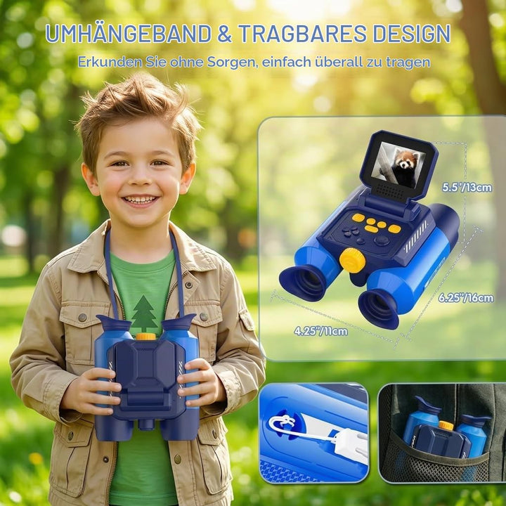 Kinder Fernglas 10x Zoom mit Kamera &amp; Nachtsicht – Blau | 25mm Okular, 2,4" Display, 48MP Fotos, 108