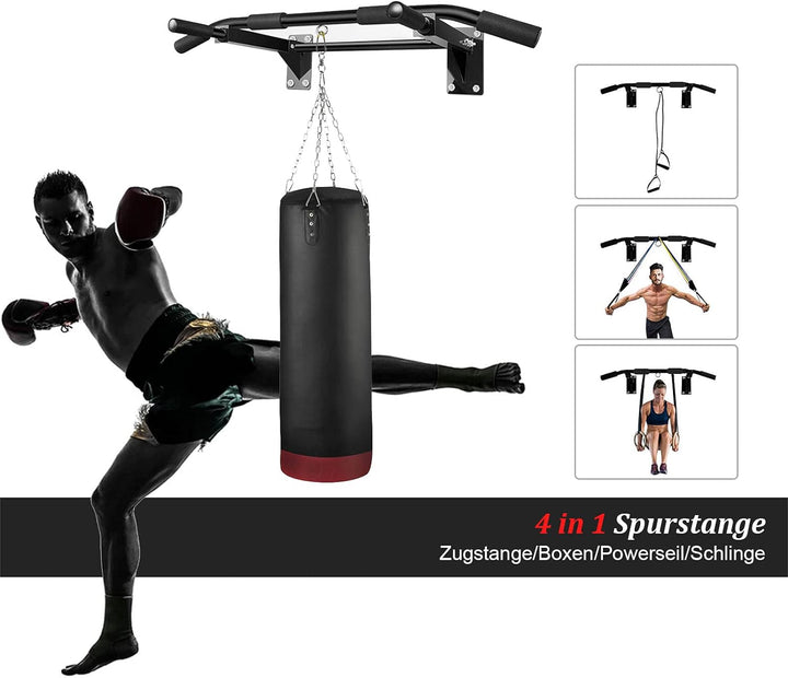 Trintion Klimmzugstange Wandmontage Pull Up Bar inkl. Zubehör Dip Station für Kraftsport Homegym Wan
