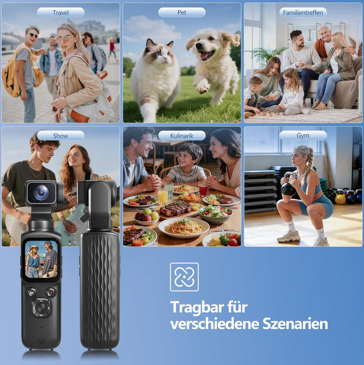 Vlog Kamera 4K, WLAN 75MP Vlogging Kamera, 1.72'' Touchscreen, schnelles Scharfstellen, Gesichtsverf