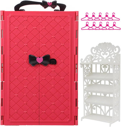 Toclsixz Puppen kleiderschrank für 30cm Puppe Zubehör und Kleidung inklusive Kleiderschrank, Schuhre