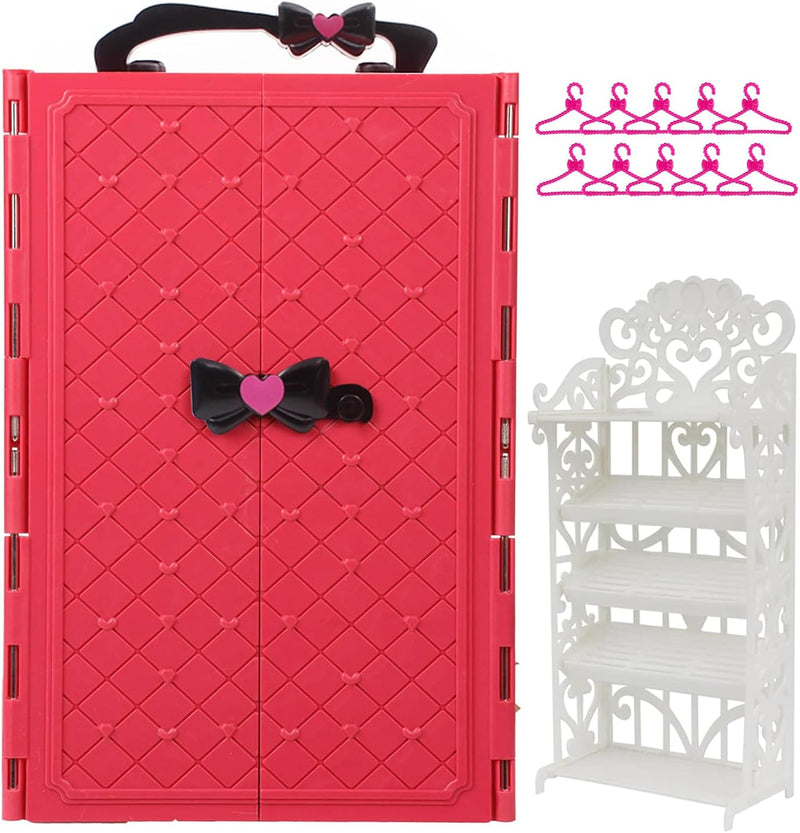Toclsixz Puppen kleiderschrank für 30cm Puppe Zubehör und Kleidung inklusive Kleiderschrank, Schuhre